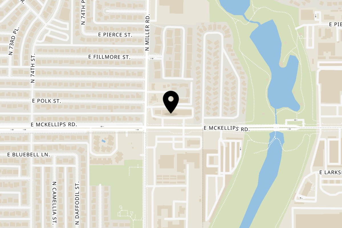 Map showing the location of IPIZZA Restaurant on 7620 E McKellips Rd #1 in Scottsdale